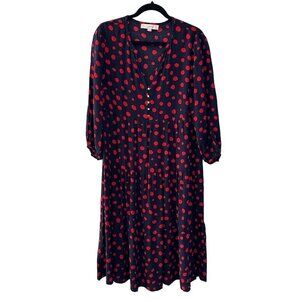 Ann Taylor Loft Peasant Midi Dress Women's Small Petite Polka Dot
